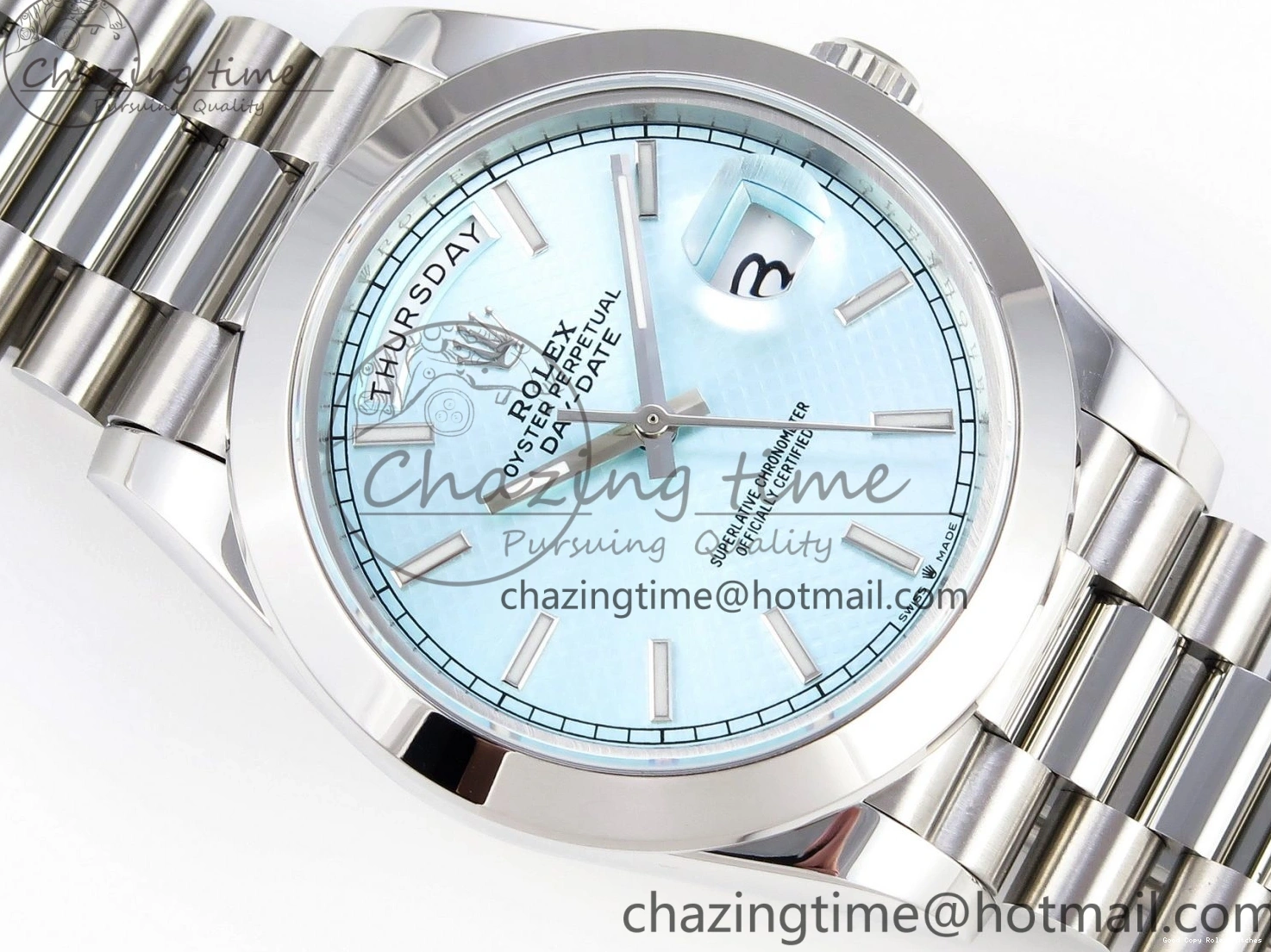 Good Copy Rolex Watches Stick Ice BP Day-Date A SS Dial 904 Bracelet 1876 New On Version Markers 40mm 228239 Blue ZipUp President Dial SS 0105